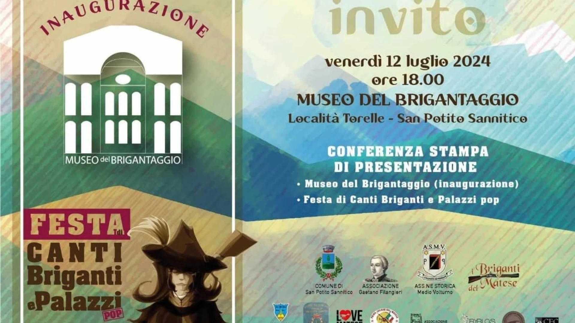 San Potito Sannitico: apre il Museo del Brigantaggio. Venerdì 12 luglio Conferenza Stampa di presentazione della Festa di Canti Briganti e Palazzi pop